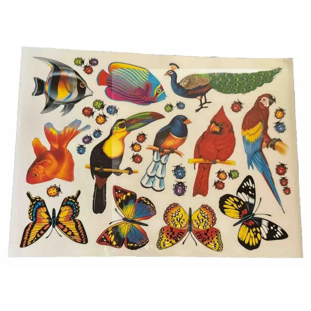VTG Animal Tropical Birds Static Cling Window Decorations‎ 4 Sheets Super Signs